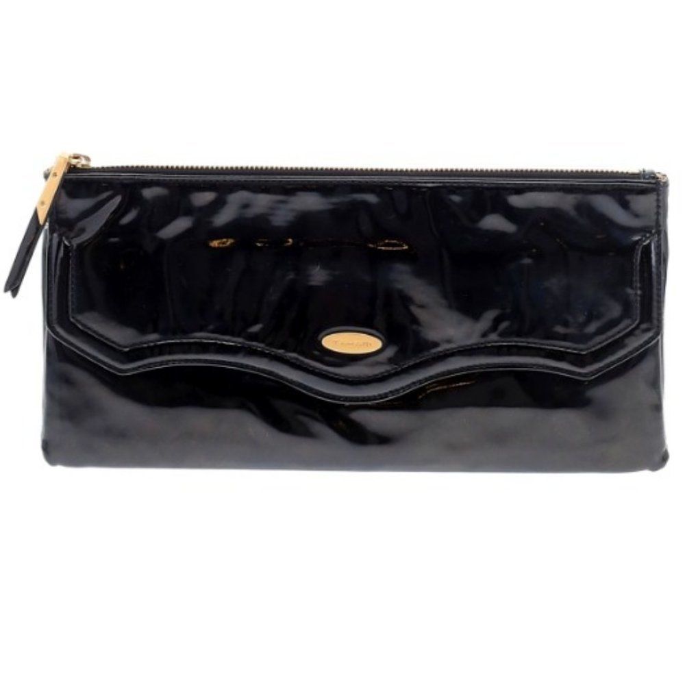 Tahari Black Faux Patent Leather Clutch